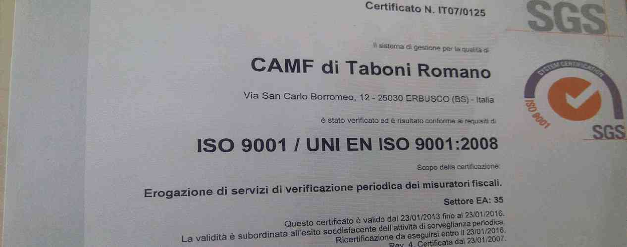 CAMF LABORATORIO CERFICATO ISO 9001 CON L AGENZIA DELLE ENTRATE