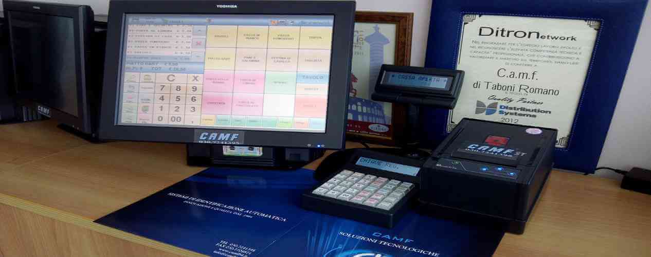 Registratore di cassa touchscreen Ditron Toshiba fiscale e non fiscale per noleggio feste di paese sagre CAMF Brescia e provincia