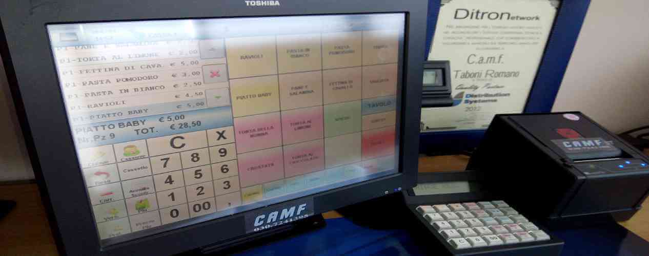 Registratore di cassa touchscreen Ditron Toshiba fiscale e non fiscale per noleggio sagre feste fiere CAMF Brescia e provincia