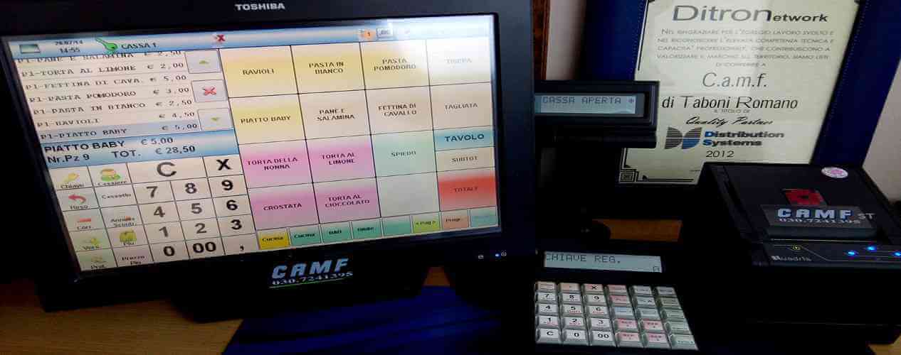 Registratore di cassa touchscreen Ditron Toshiba fiscale e non fiscale per eventi feste sagre CAMF noleggio Brescia e provincia